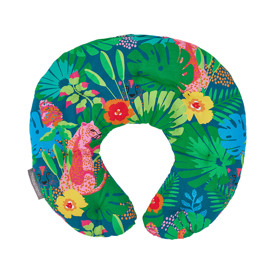 neck heat pillow with green ferns and cheetah print