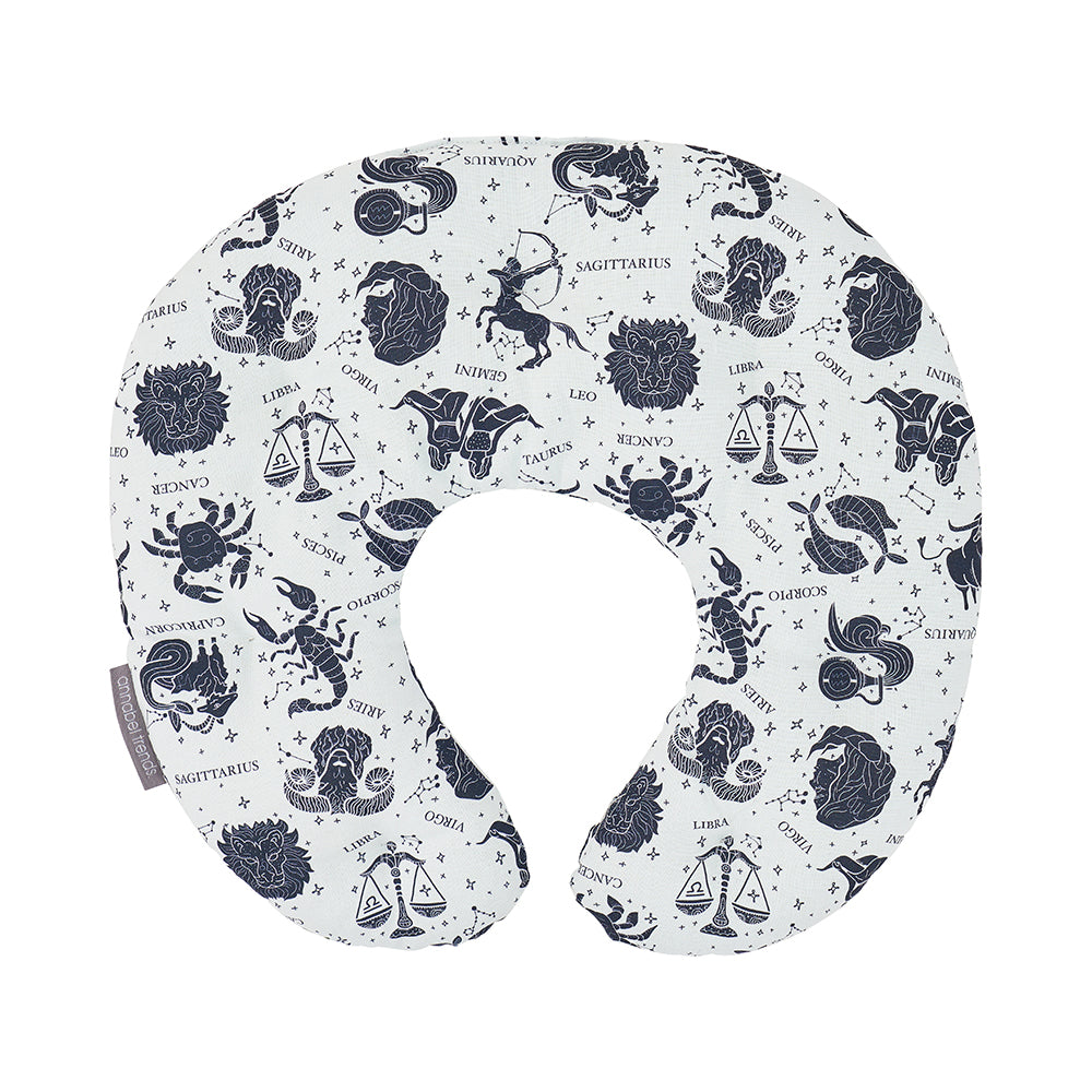 neck heat pillow with black and white zodiac print