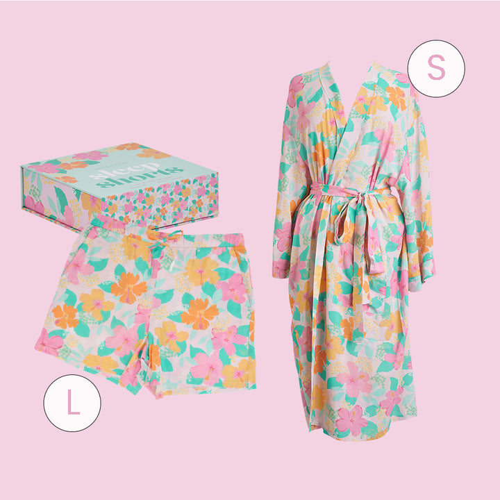 hibiscus kimono (S) and sleep short (L) bundle