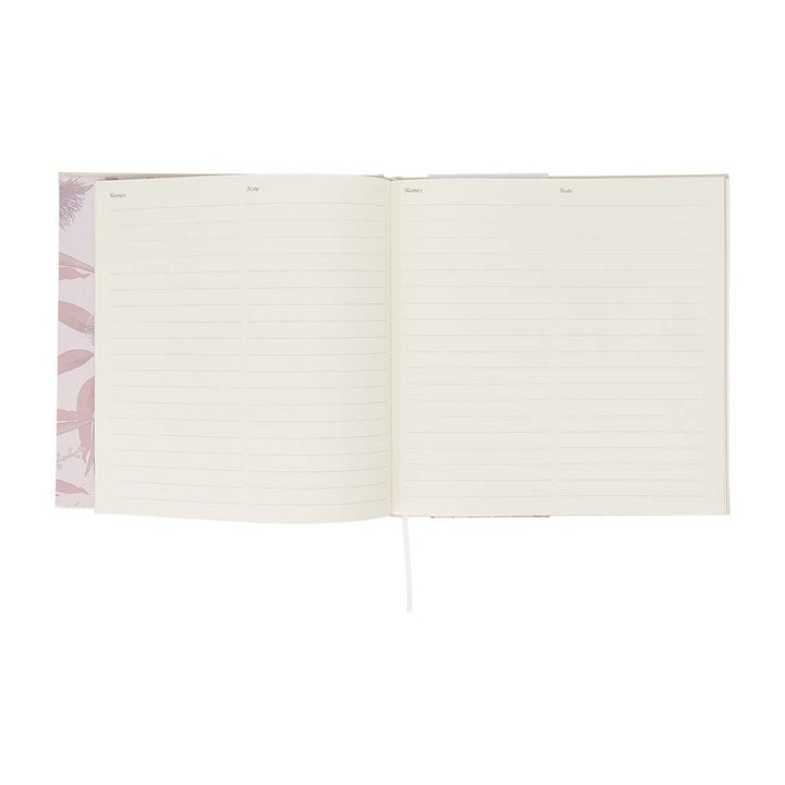 Open notebook with lined pages on a white background