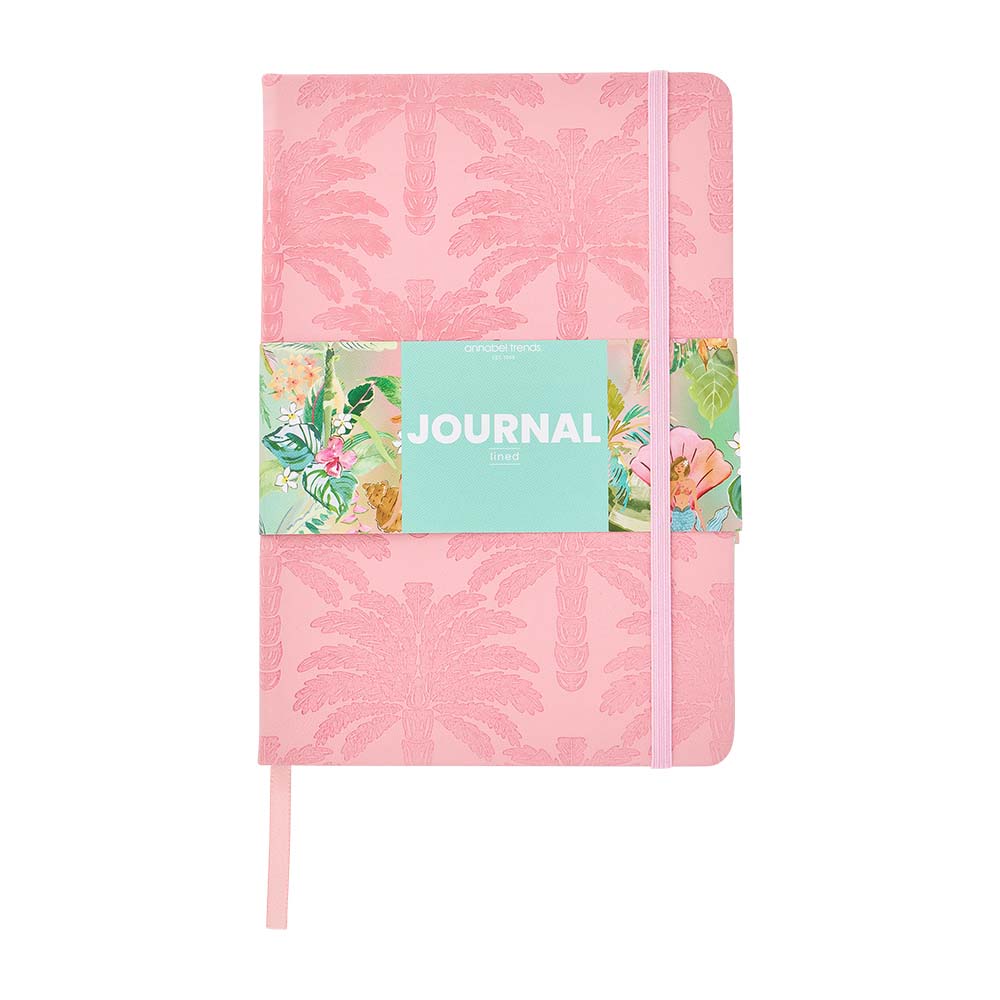 Pink journal with floral design on a white background