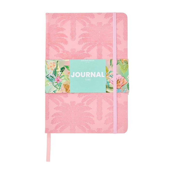 Pink journal with floral design on a white background