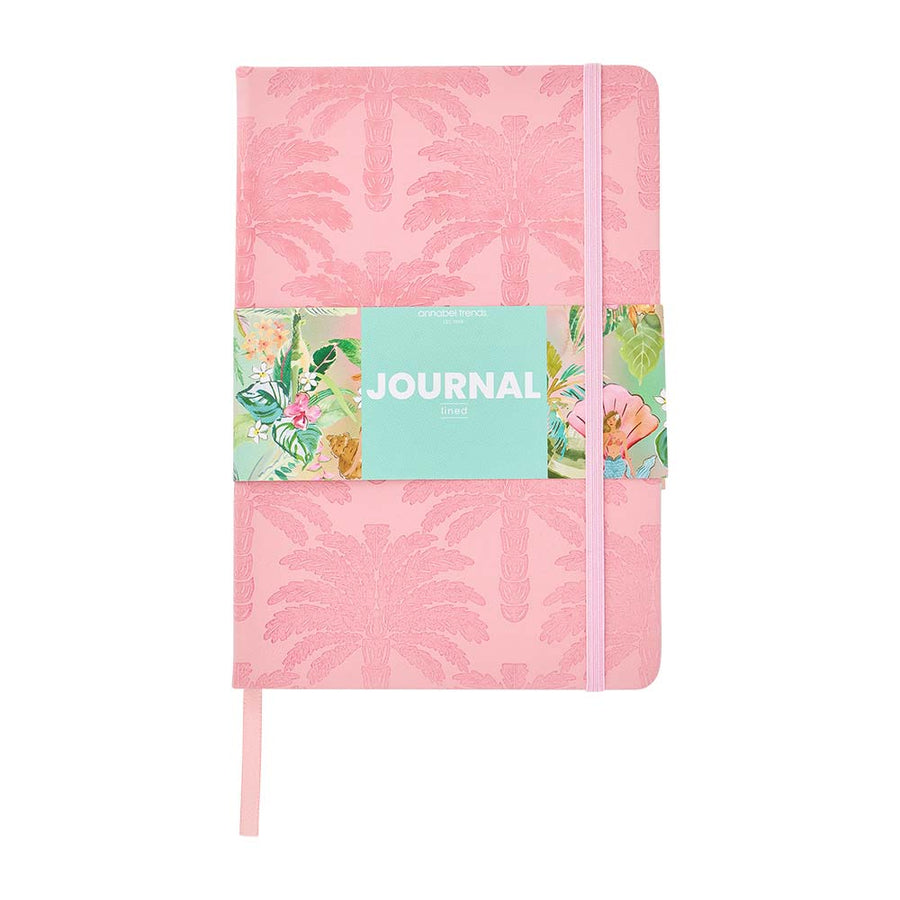 Pink journal with floral design on a white background