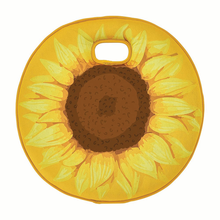 Round sunflower-shaped Kneeling mat with a handle on a white background