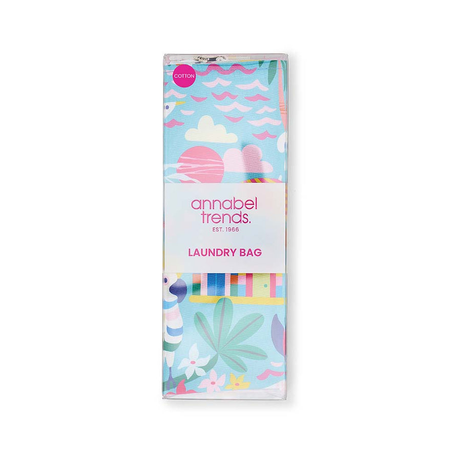 Packaged laundry bag with colorful design and 'annabel trends' branding on a white background