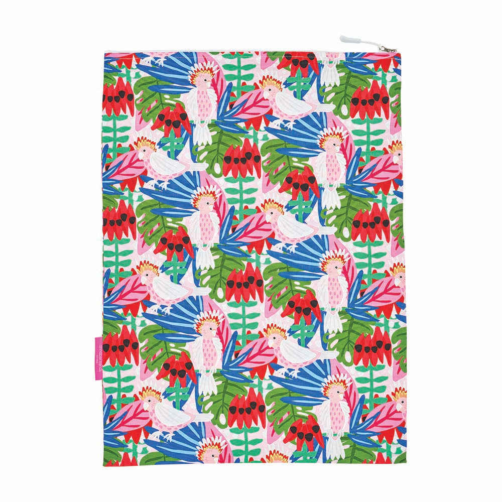 Colorful notebook with tropical animal pattern on a white background