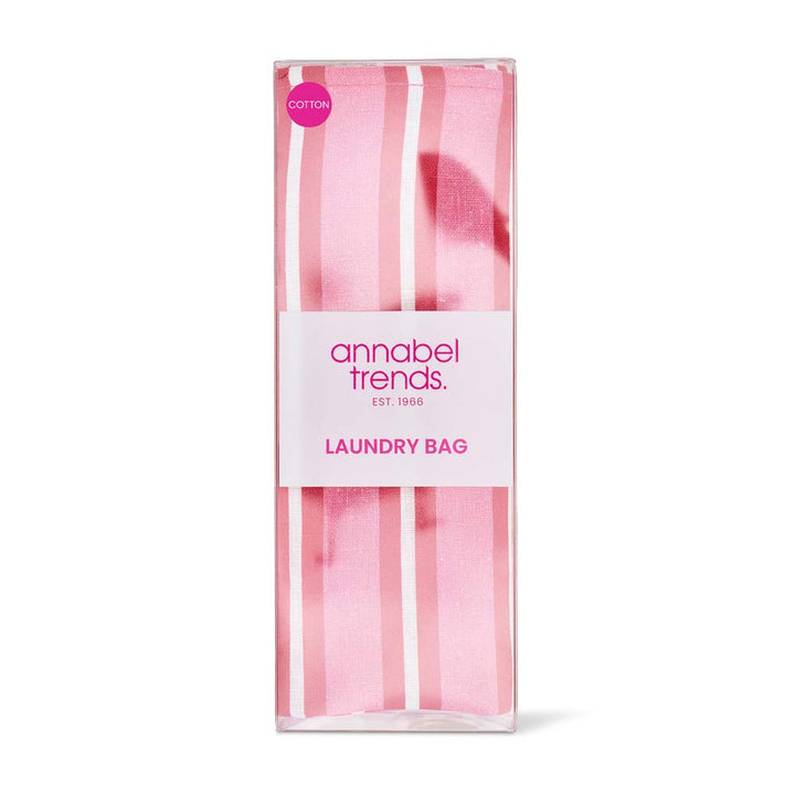 Pink laundry bag packaging with 'annabel trends' branding on a white background