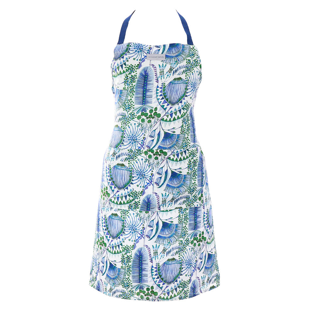Floral bush botanical patterned apron on a white background