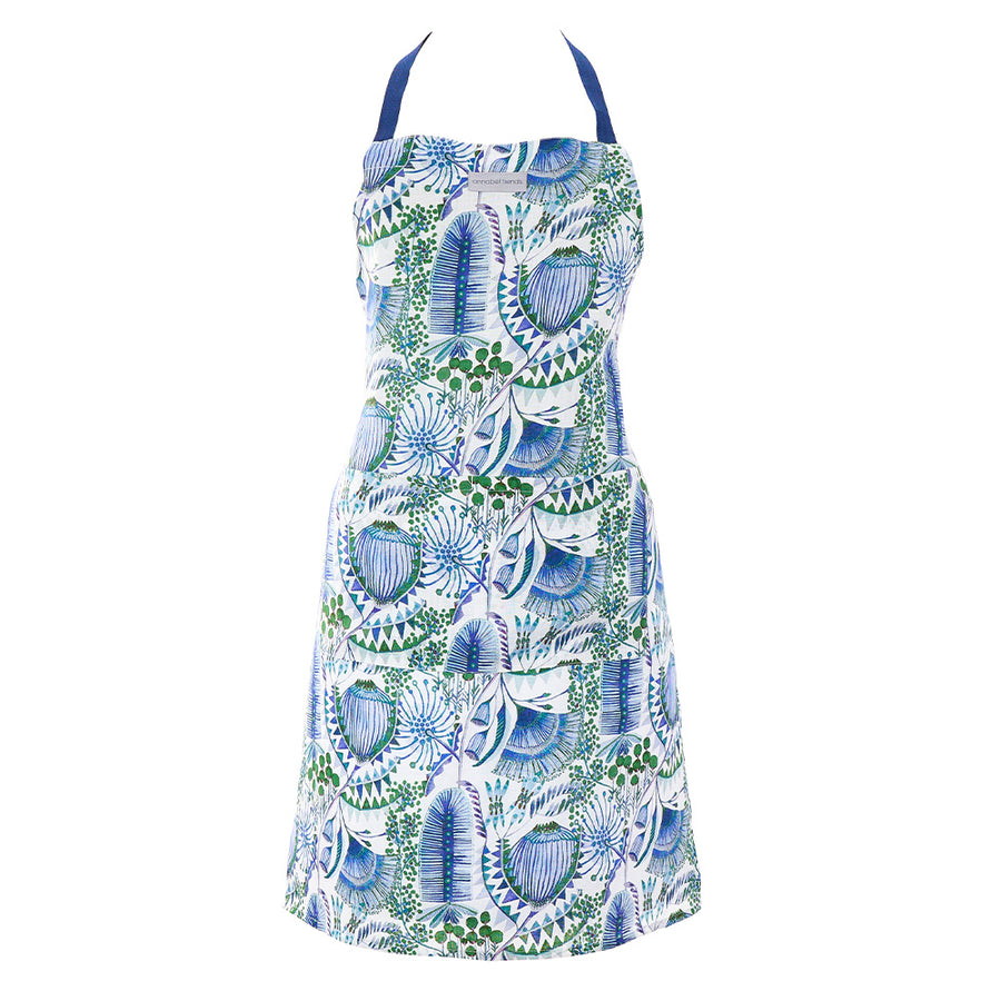 Floral bush botanical patterned apron on a white background