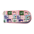 Double oven mitt with colourful Celetials dreams pattern on a white background