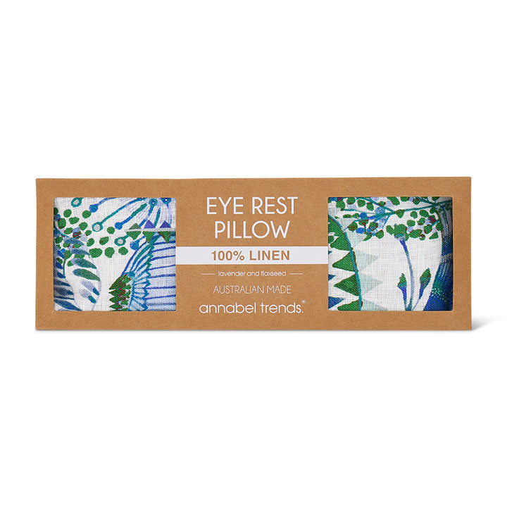 Bush Botanical linen eye rest pillow with green and blue floral print