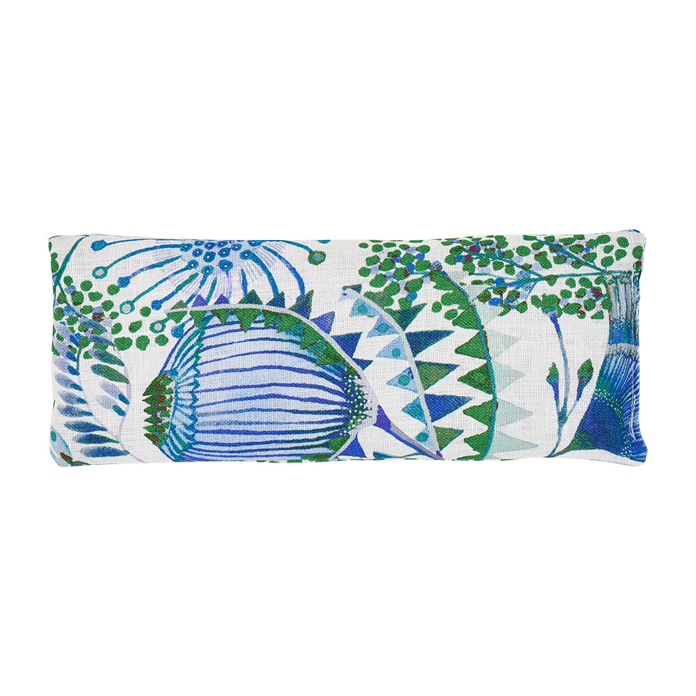 Bush Botanical linen eye rest pillow with green and blue floral print