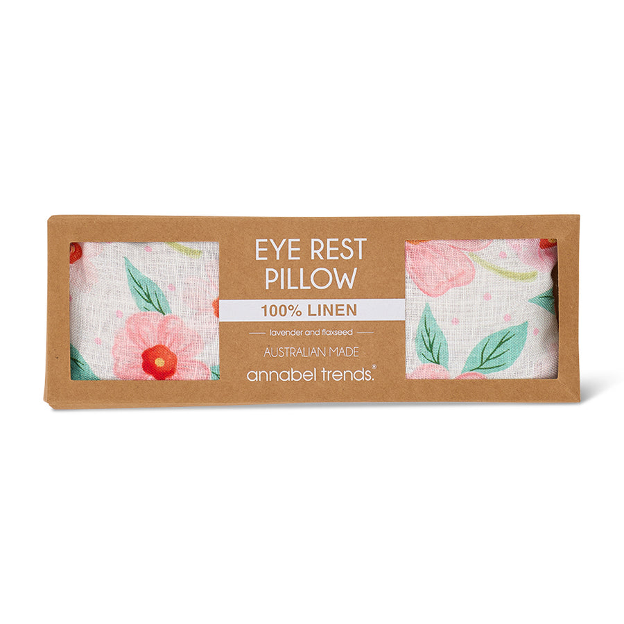 Eye rest pillow packaging with floral design on a white background
