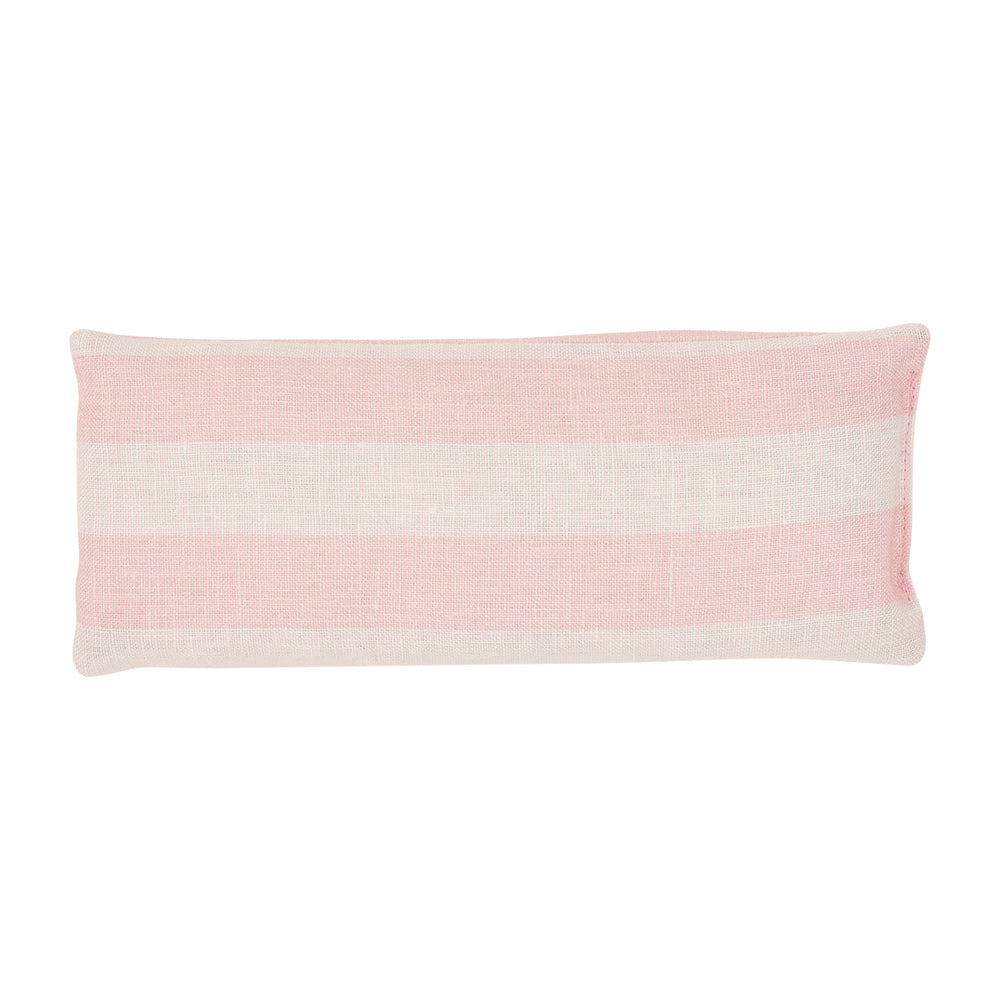 Rectangular eye rest pillow with pink and white stripes on a white background