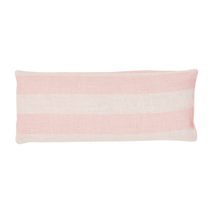 Rectangular eye rest pillow with pink and white stripes on a white background