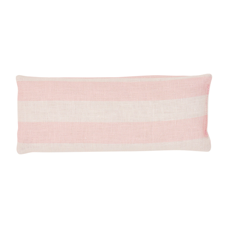 Rectangular eye rest pillow with pink and white stripes on a white background