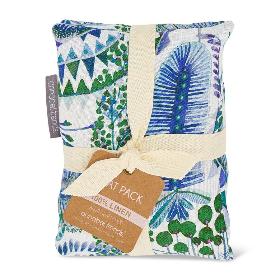Bush Botanical linen heat pillow with green and blue floral print