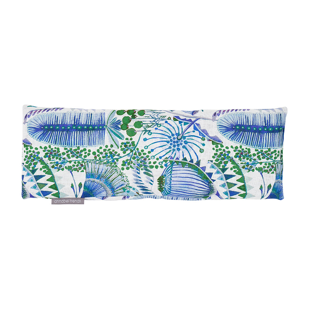 Bush Botanical linen heat pillow with green and blue floral print