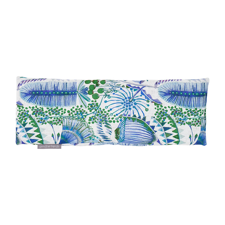 Bush Botanical linen heat pillow with green and blue floral print