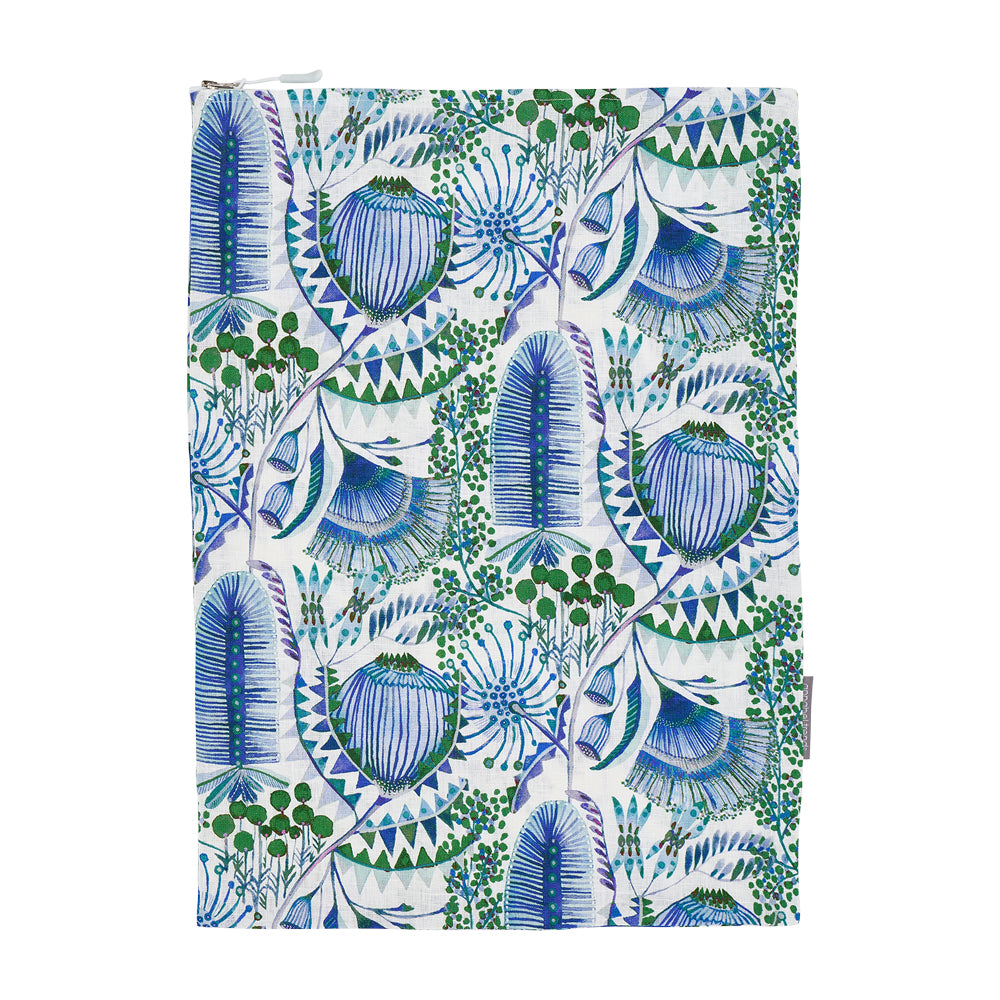 Bush Botanical linen laundry bag with green and blue floral print
