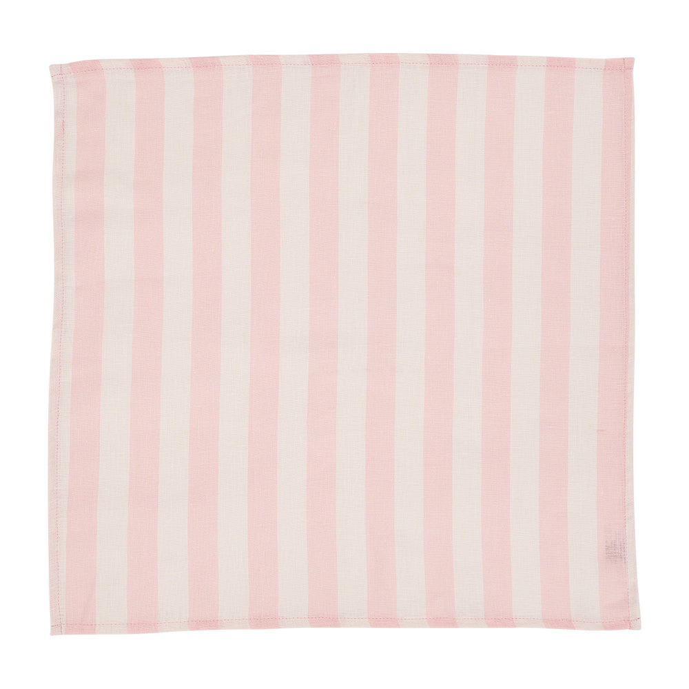 Pink and white striped linen napkin on a white background