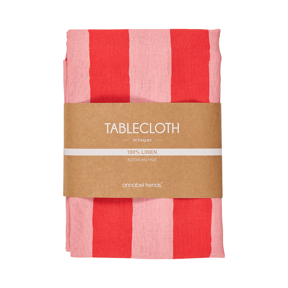 Annabel Trends Linen Tablecloth in Red Stripe