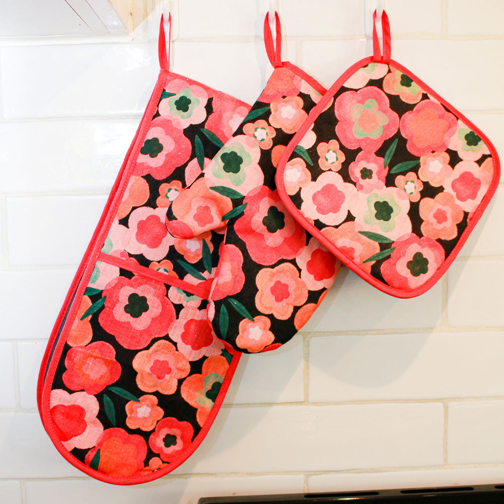 Midnight Blooms oven mitts