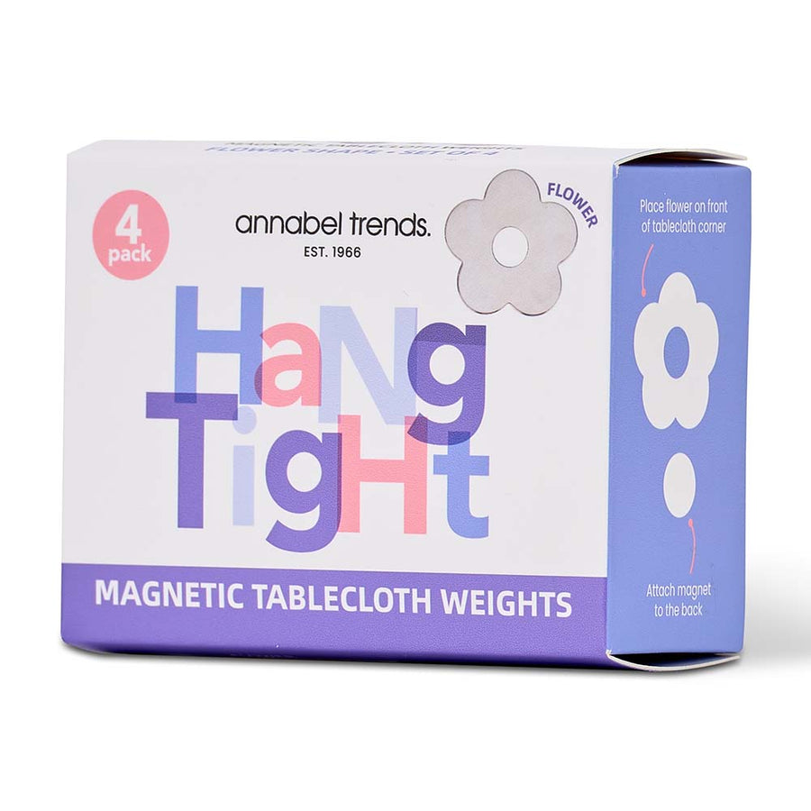 Packaging of Annabel Trends Hang Tight magnetic tablecloth weights on a white background