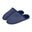 Pair of blue slippers with fuzzy trim on a white background