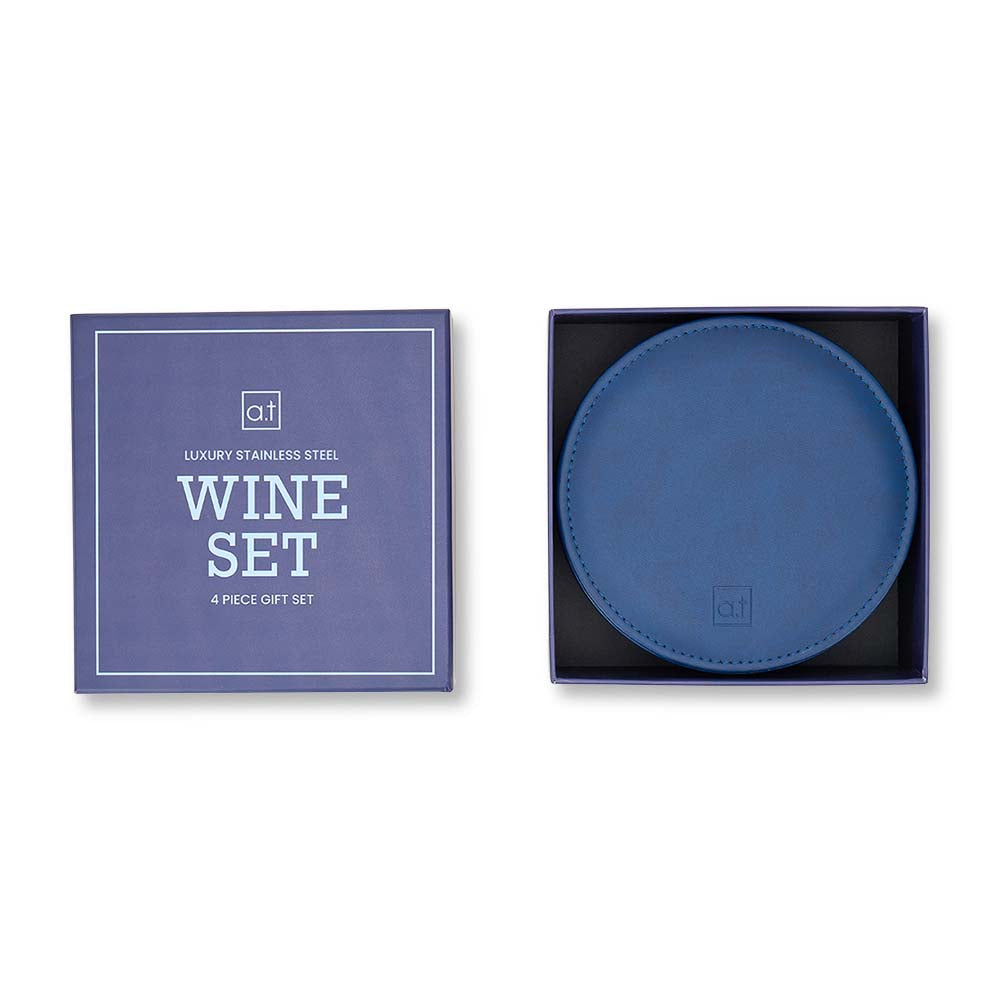 Blue wine set with packaging on a white background