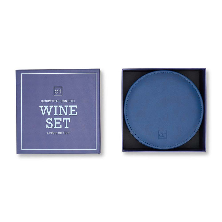 Blue wine set with packaging on a white background
