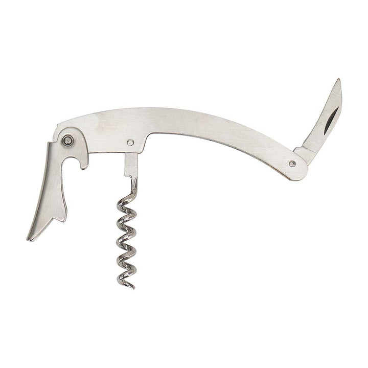Metal corkscrew on a white background