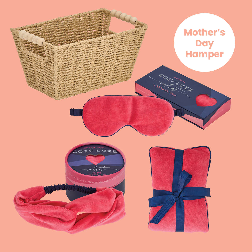 Annabel Trends Mothers Day Hamper with Cosy luxe velvet range, and papier woven basket