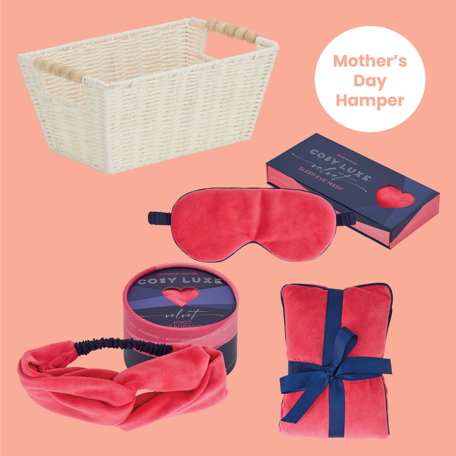 Annabel Trends Mothers Day Hamper with Cosy luxe velvet range, and papier woven basket