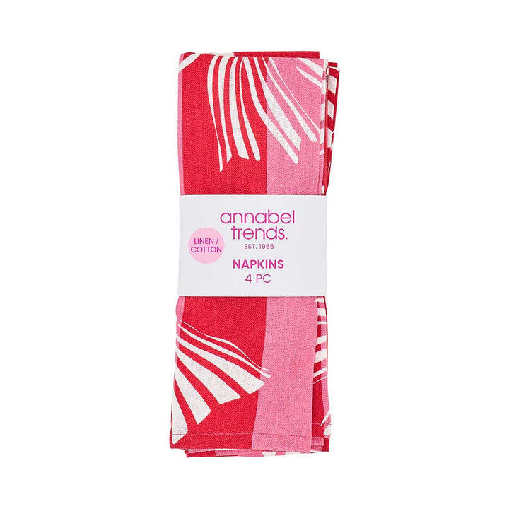 Pack of annabel trends napkins with red and white design on a white background