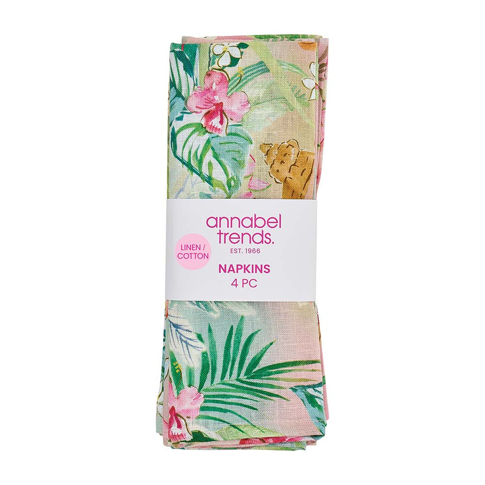 Pack of floral napkins with 'annabel trends' branding on a white background
