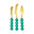 Three gold cheese knives with turquoise bead handles on a white background