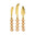 Set of three gold cheese knives with wooden handles on a white background