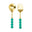 Gold spoon and fork with turquoise bead handles on a white background