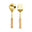 Gold spoon and fork with wooden bead handles on a white background