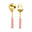 Gold spoon and fork with pink bead handles on a white background