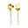 Gold spoon and fork with white bead handles on a white background