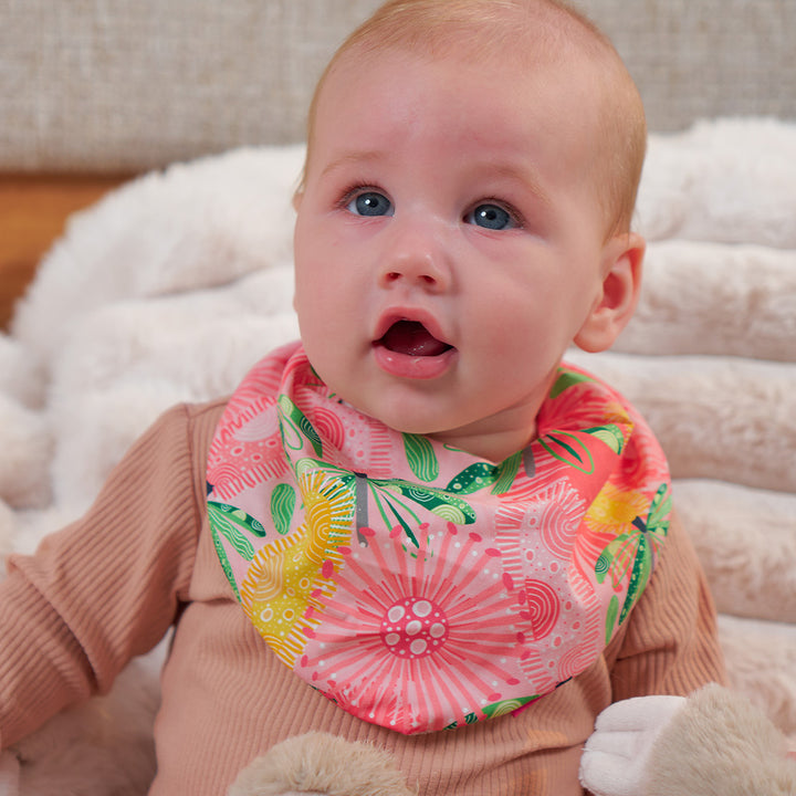 Annabel Trends Pink Banksia Bandana Bib