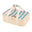 Picnic basket with pink and green striped lid on a white background