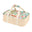 Floral-patterned insulated lunch bag with woven base on a white background