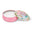 Candle in a pink tin with a floral lid on a white background