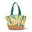 Tote bag with floral pattern and wicker base on a white background