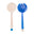 White spoon with blue accents and blue fork with white accents on a white background