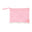 Pink towel with white fringe and a brand logo on a white background