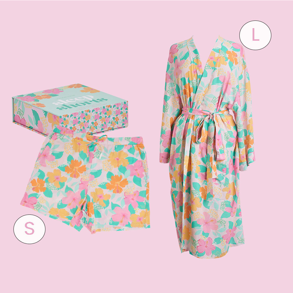 hibiscus kimono (L) and sleep short (S) bundle